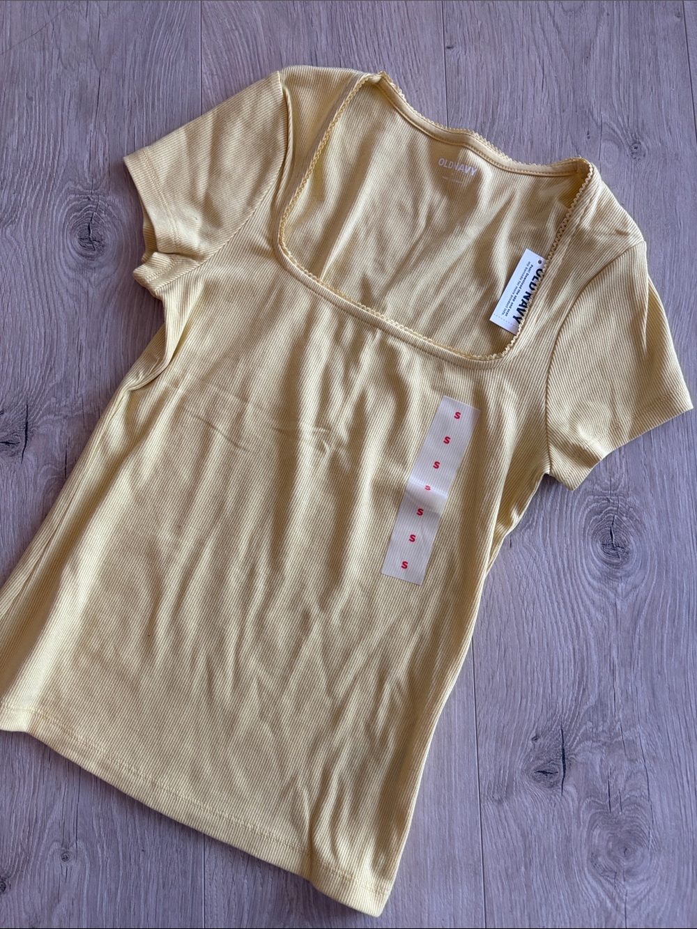 Old Navy Pale Yellow Square Neck Ribbed Short Sleeve Tee